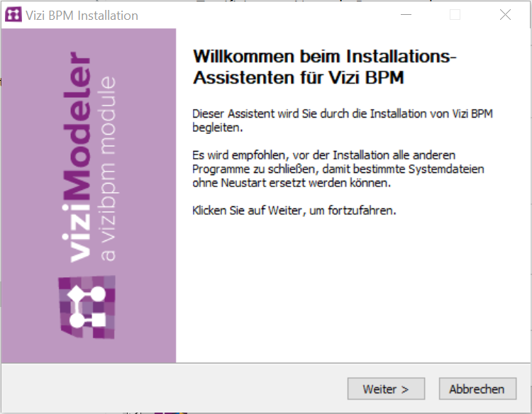 Setup-Auswahl des Vizi-Modeler-Installationsprogramms